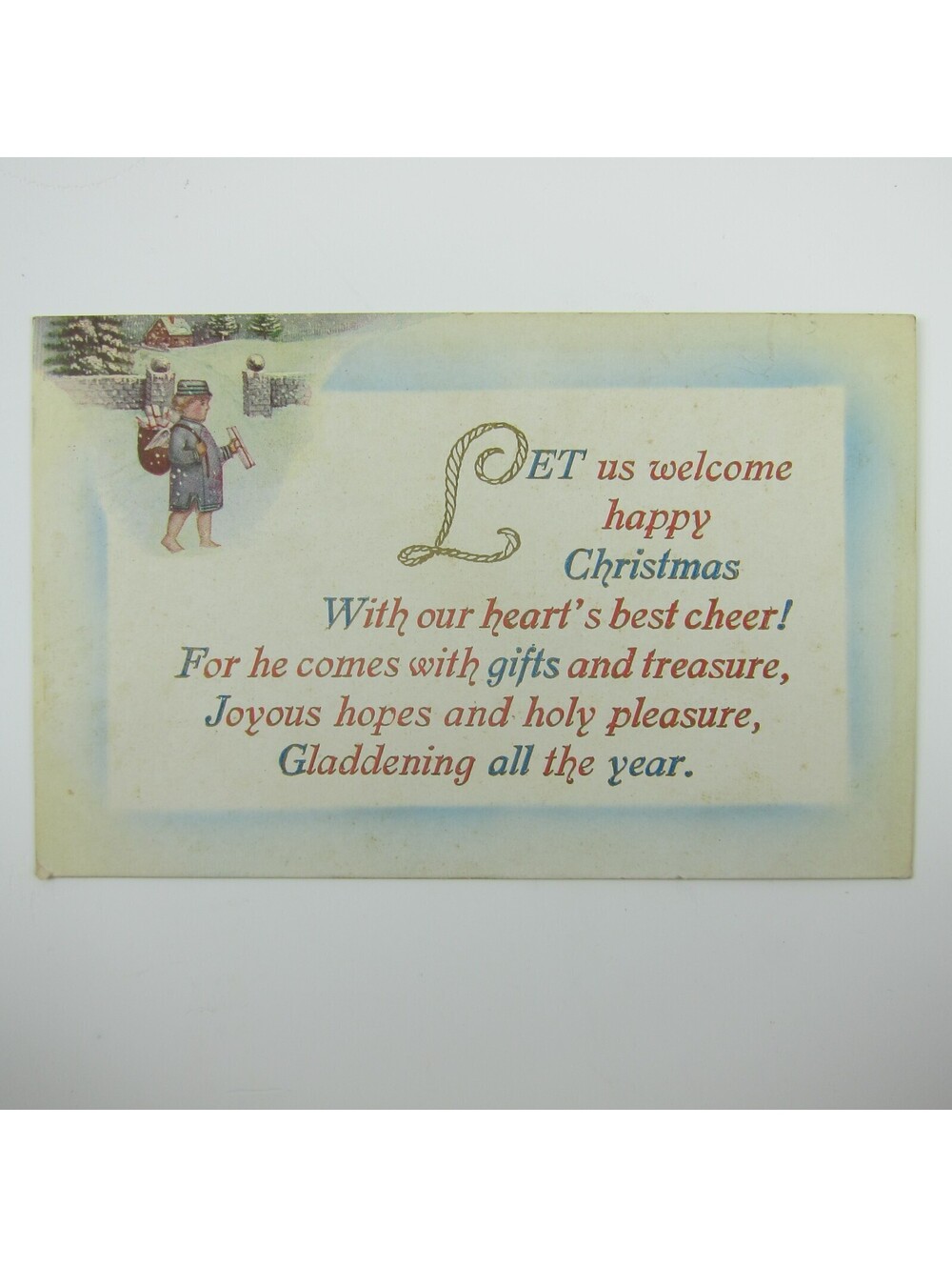 Christmas Postcard Cherub Angel Postman Mailbag Delivers Mail in Snow Antique